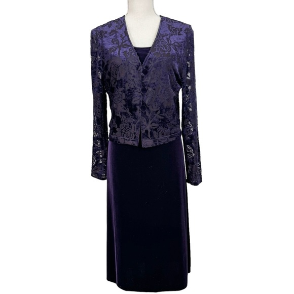 Nina Piccalino Dresses & Skirts - Vintage Nina Piccalino Purple Velvet Midi Sheath Dress Size 14 Burnout Jacket